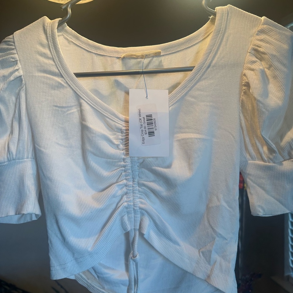 Chic Cream Ruched Crop Top - Picture 5 of 5